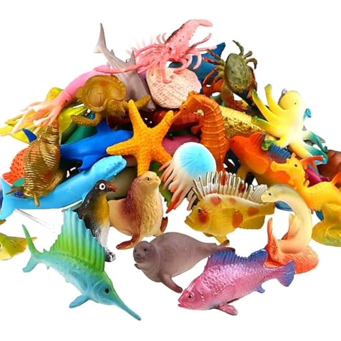 OCEAN SEA ANIMAL, 52 PACK ASSORTED MINI VINYL PLASTIC ANIMAL TOY SET, REALISTIC UNDER THE SEA LIFE FIGURE BATH TOY FOR CHILD EDUCATIONAL PARTY CAKE CUPCAKE TOPPER,OCTOPUS SHARK OTTER - Image 1